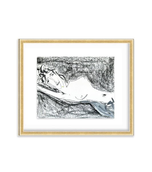 Female Nude Figure Painting, Mixed Media on Paper, Size 11”x14", Nude Woman Silhouette, Minimalist Artwork, Black & White Nude