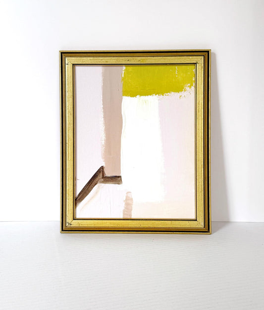 Original Abstract Mixed Media Painting on Canvas, Framed in Vintage Gold Frame, Pastel Artwork, Lavender, Neutral Artwork