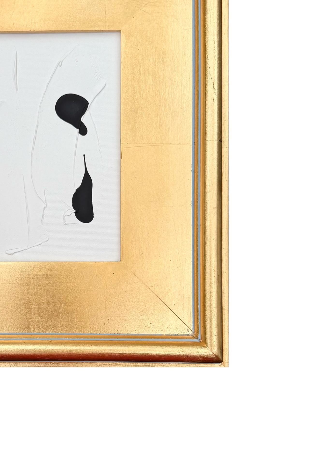 Original Abstract Mixed Media Painting on Canvas Panel, Framed in Gold-Leaf Wooden Frame, Original Abstract Art, Black and White, Texture