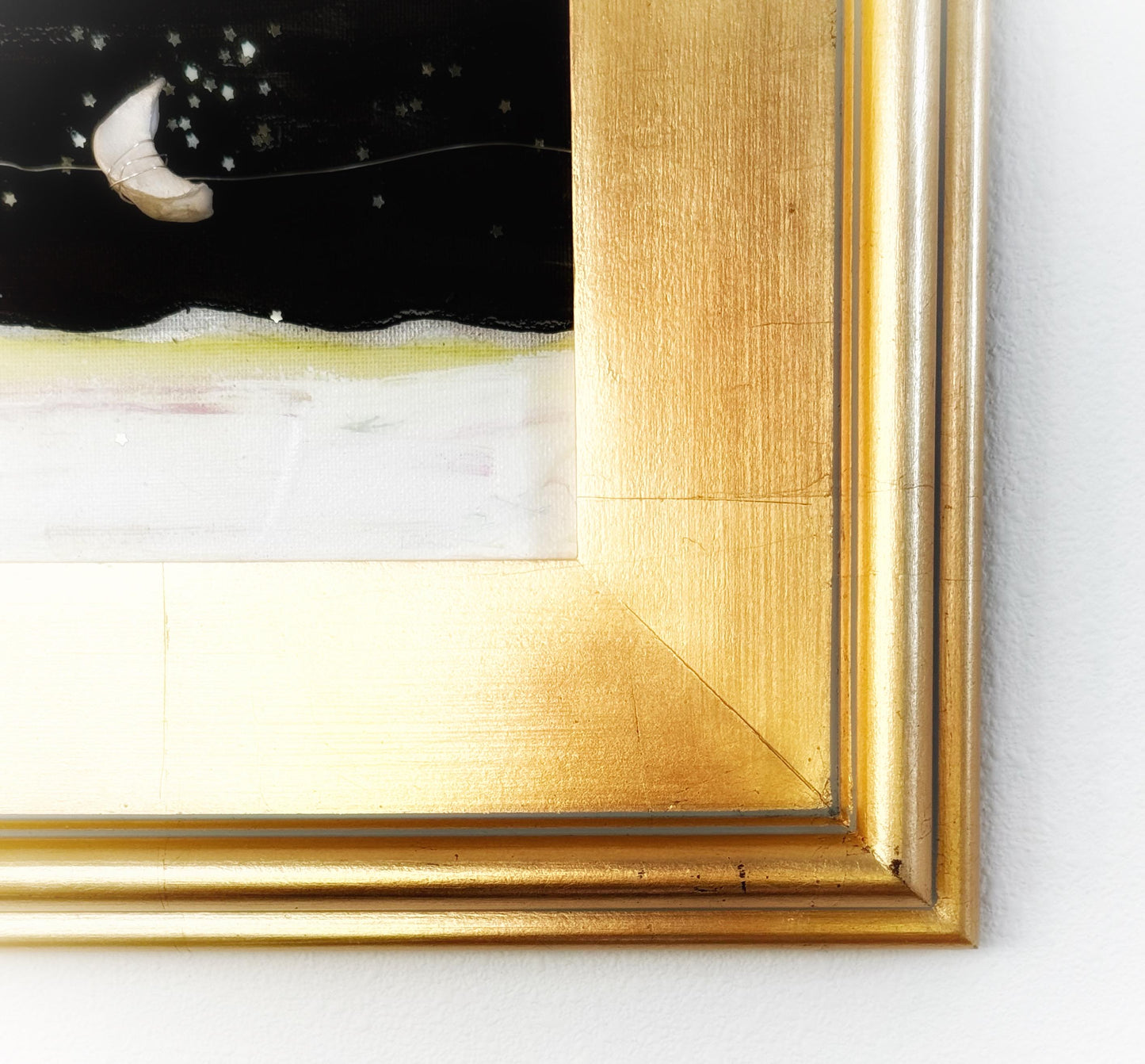 Original Abstract Artwork Mixed Media Painting Framed in Gold, Black & White Landscape,