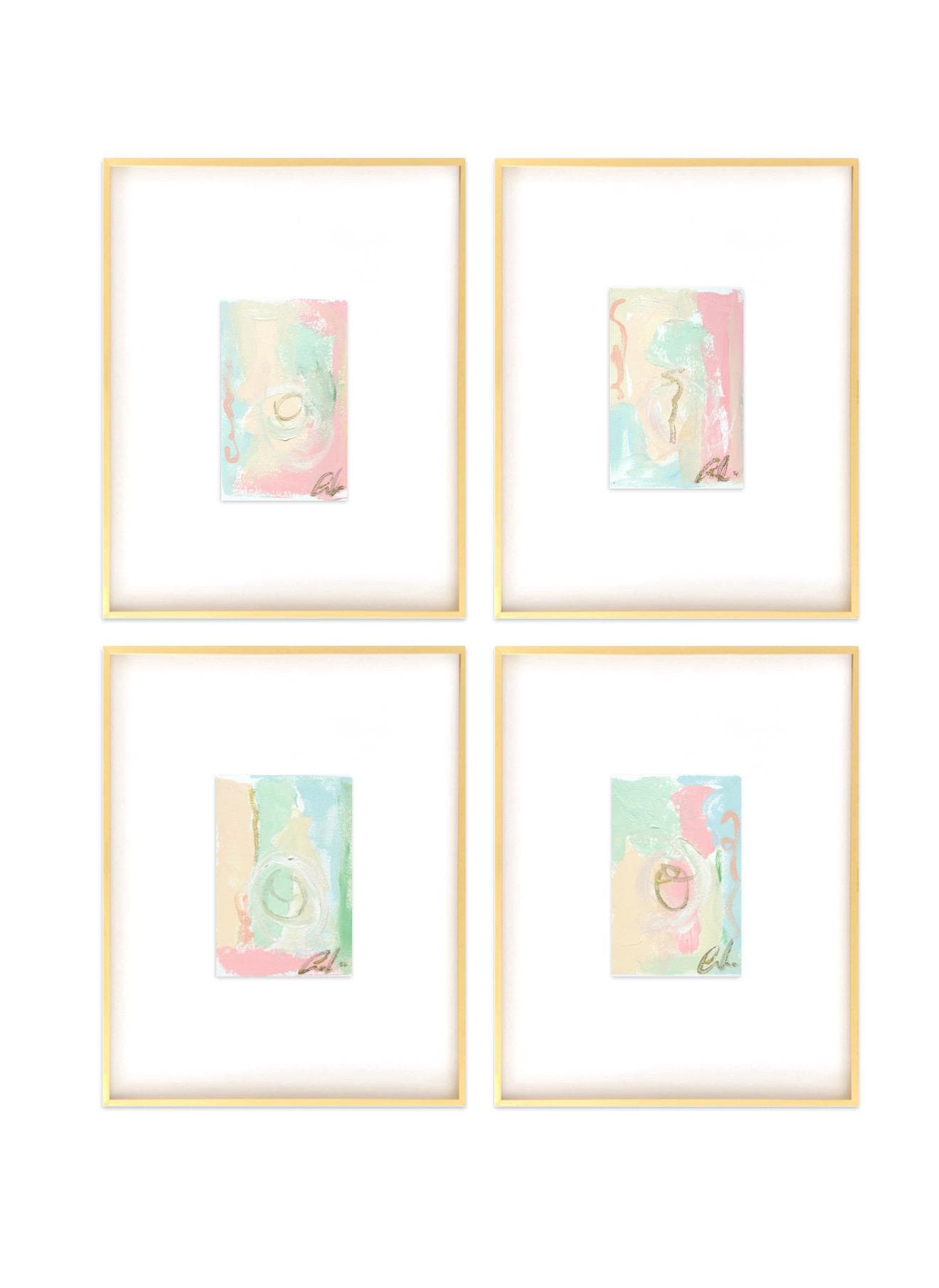 Original Abstract Mixed Media Paintings, Set of 4, Bright Paintings, Size 4x6