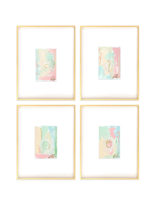Original Abstract Mixed Media Paintings, Set of 4, Bright Paintings, Size 4x6