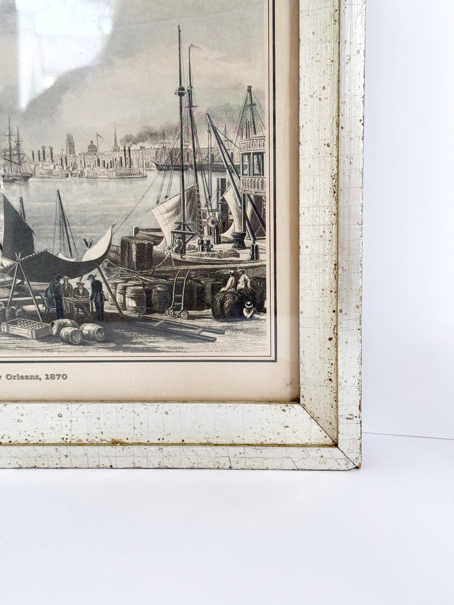 Vintage Framed New Orleans Landscape Print. Silver and Gold-leafed frame measures 8x10.