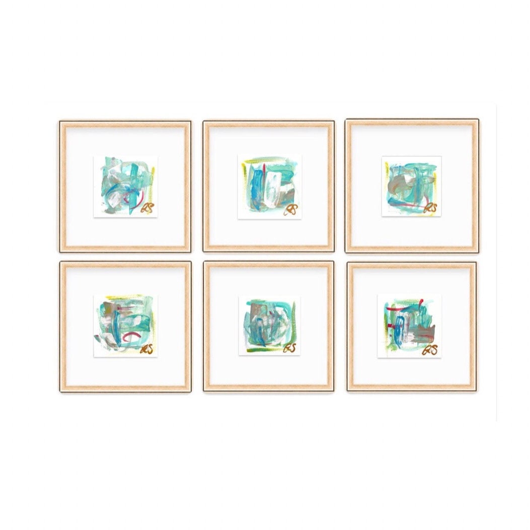 Original Abstract Art, Set of Six Paintings for Frame Gallery, size 5”x5”