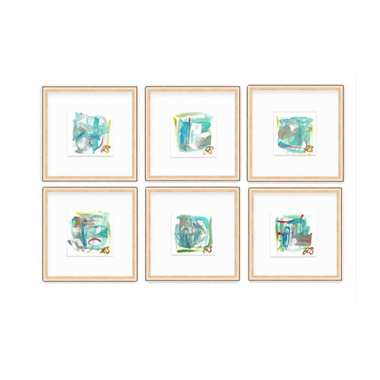 Original Abstract Art, Set of Six Paintings for Frame Gallery, size 5”x5”