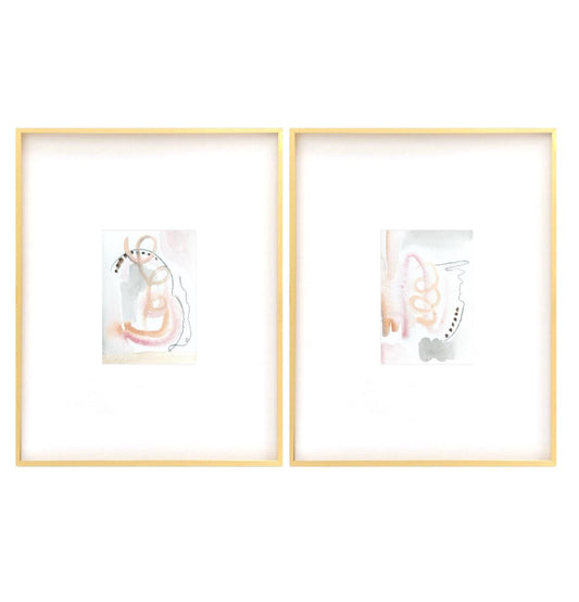Abstract Watercolor Painting Pair, Mixed Media, 6”x8”, Mat Size 11" x 14", Original Artwork, Pink, Taupe, Neutral Artwork, Pastel Artwork