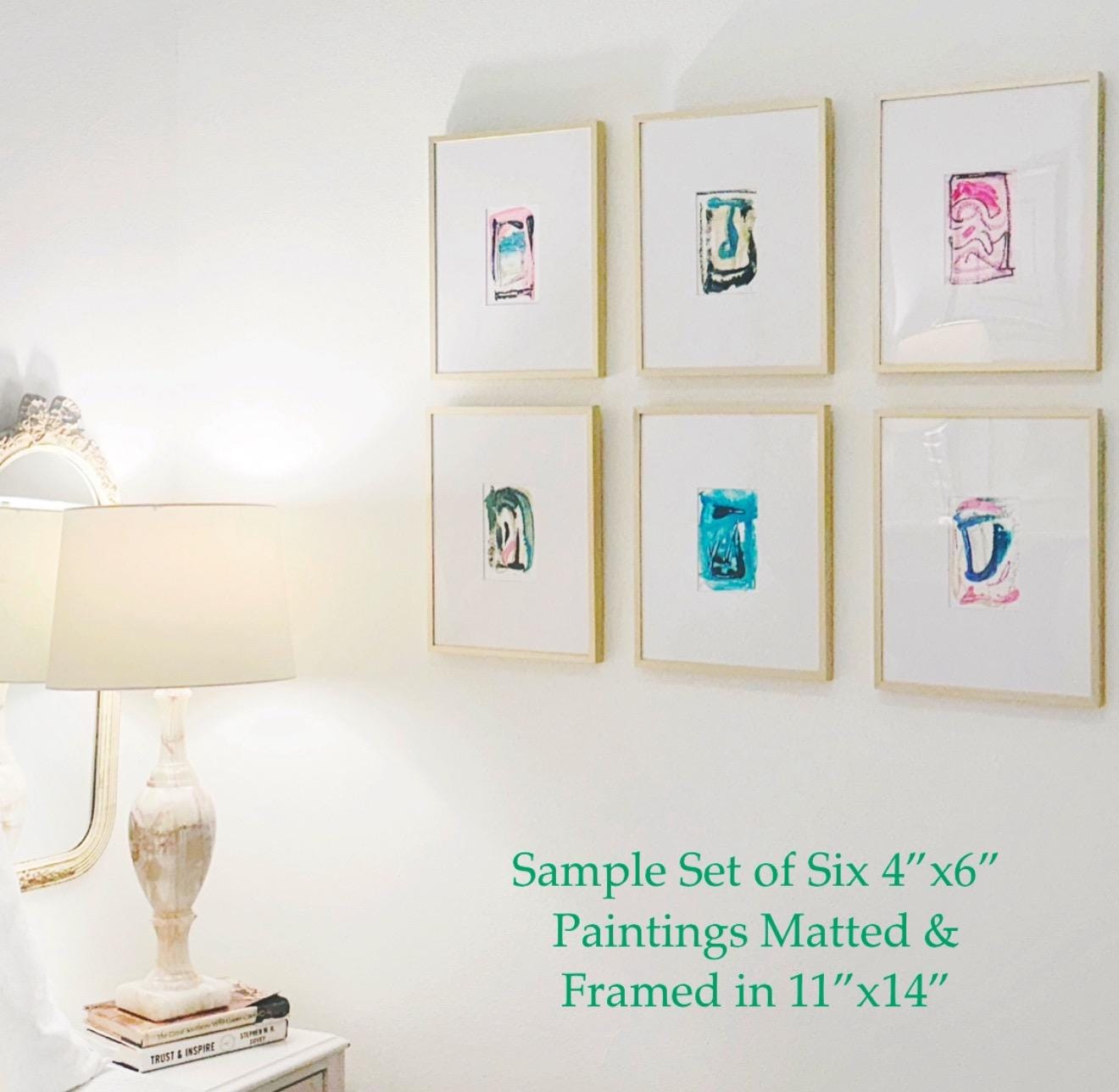 Original Abstract Art, Set of Eight Paintings for Frame Gallery, Matted & Framed in 11x14 or 16x20, Abstract Art, Mixed Media, Pastel Art