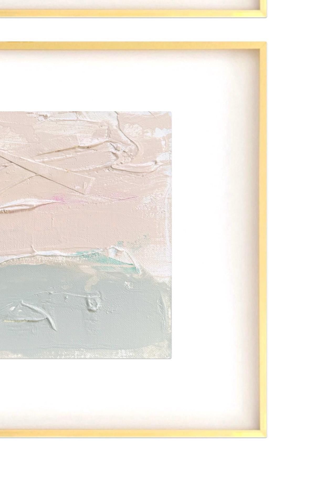 Original Abstract Mixed Media Painting, Pair of 8"x10", Pink & Green