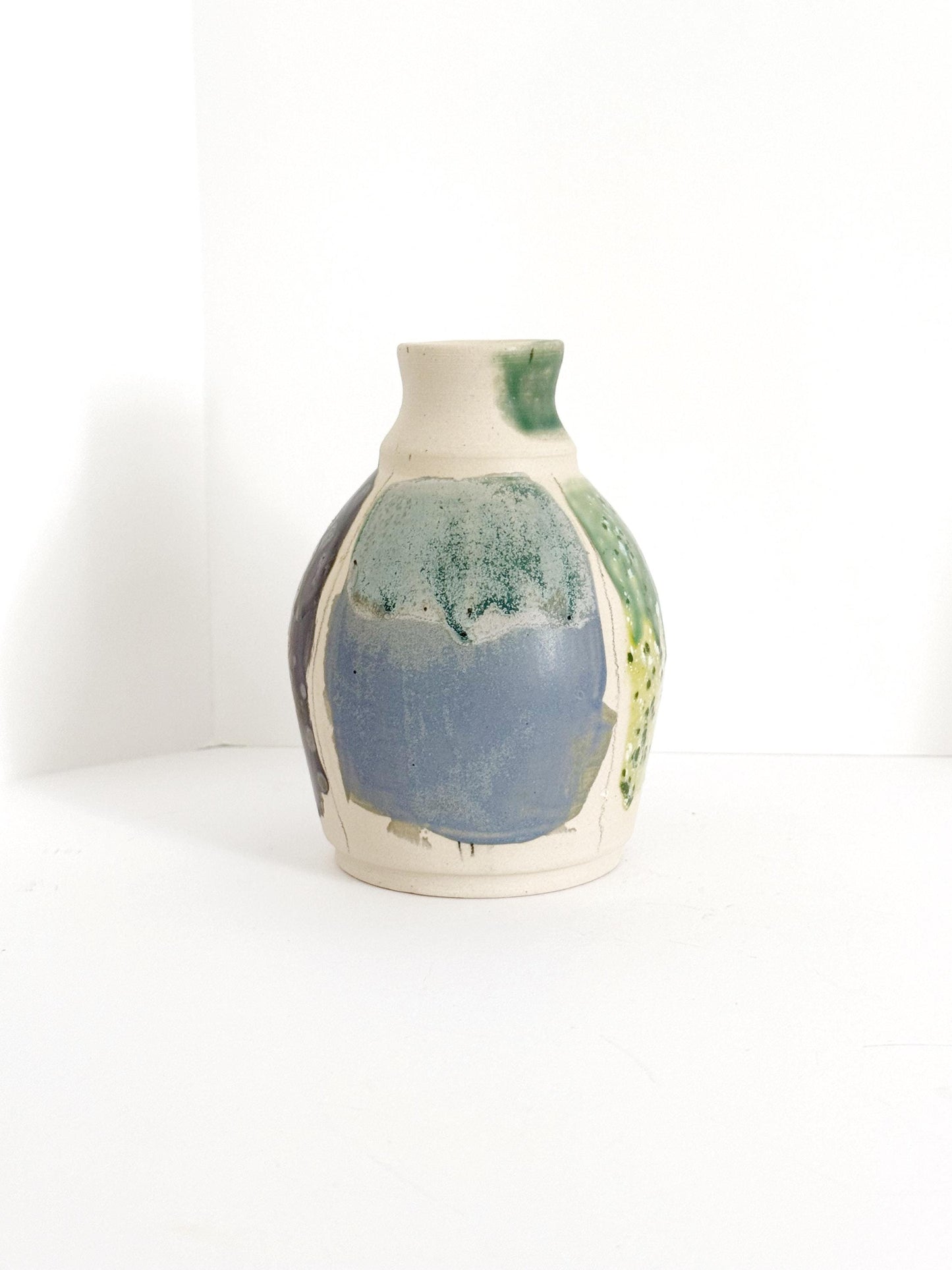 Handpainted Clay Vase in Blue & Green Hues