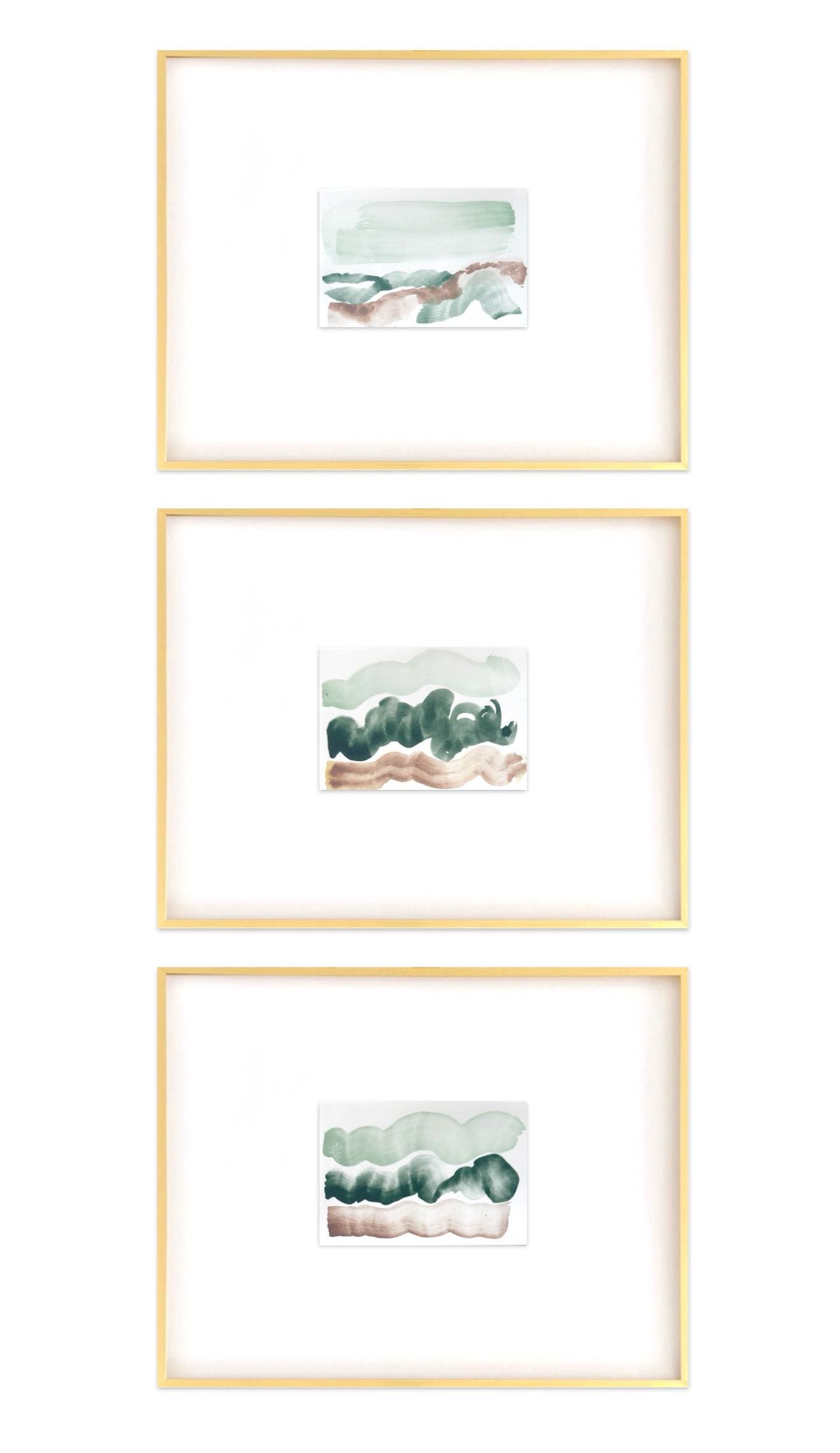 Abstract Watercolor Painting, Set of 3, 5"x7”, White Mat 11”x14”, Abstract Wall Art, Original Watercolor Painting, Pink, Green, Pastel