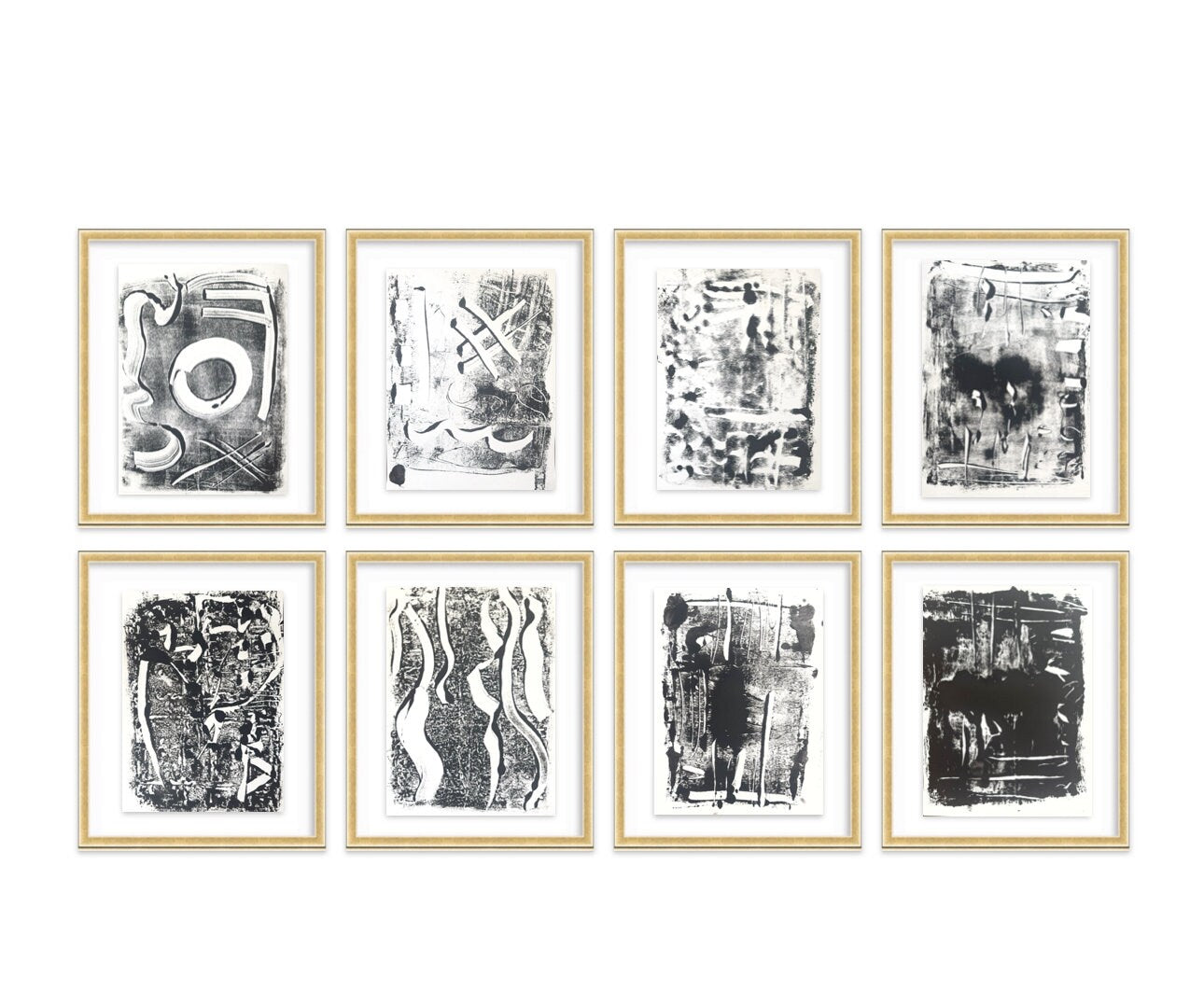 Original Abstract Artwork Giclee Print, Black & White Monoprints; Size 9”x12”, Gallery Wall Art, Abstract Art Print Set, Minimalist Art