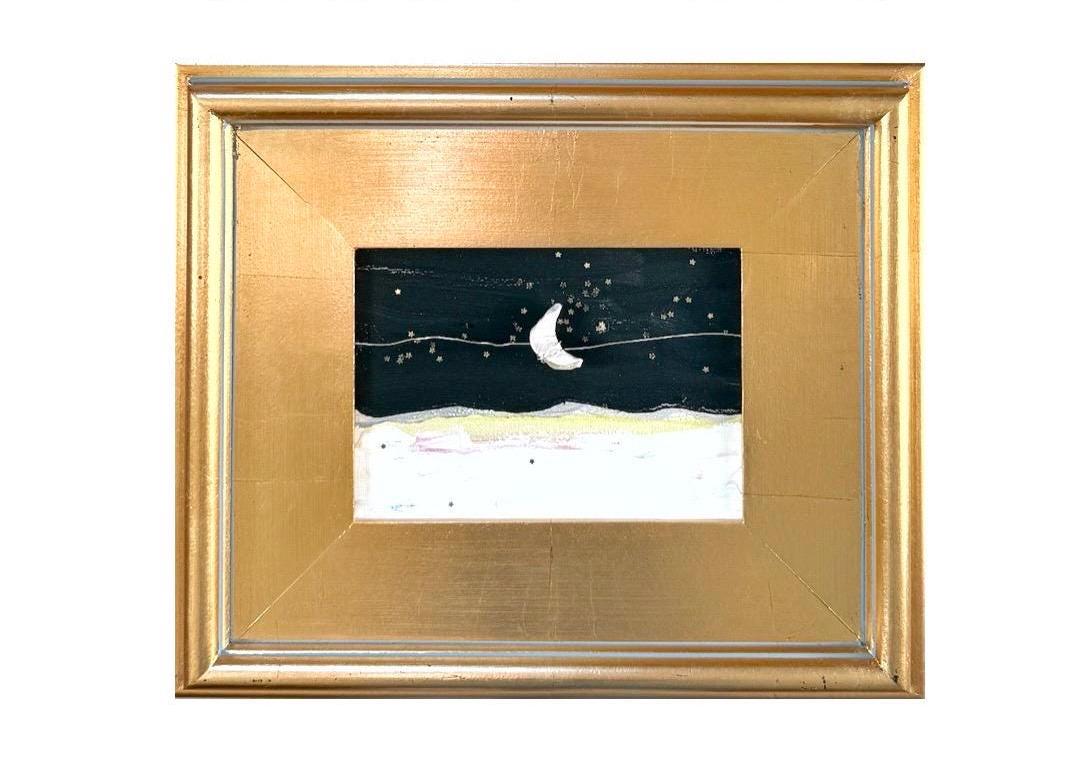 Original Abstract Artwork Mixed Media Painting Framed in Gold, Black & White Landscape,