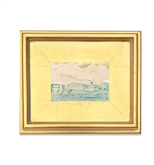 Framed Original Abstract Artwork, Mixed Media Landscape Painting (4”x6”) on Canvas, 8”x10”, Gold Frame, Neutral Wall Art, Pink & Green