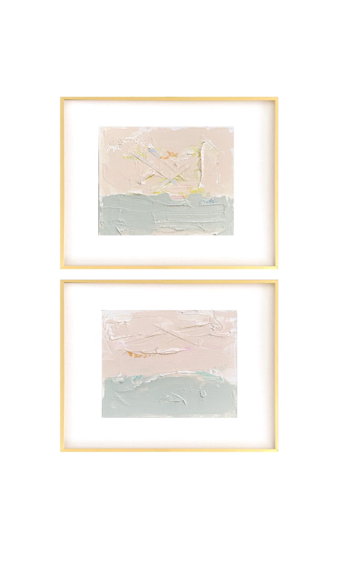 Original Abstract Mixed Media Painting, Pair of 8"x10", Pink & Green