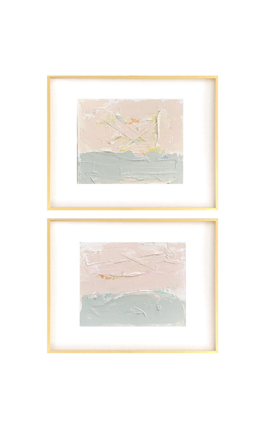 Original Abstract Mixed Media Painting, Pair of 8"x10", Pink & Green