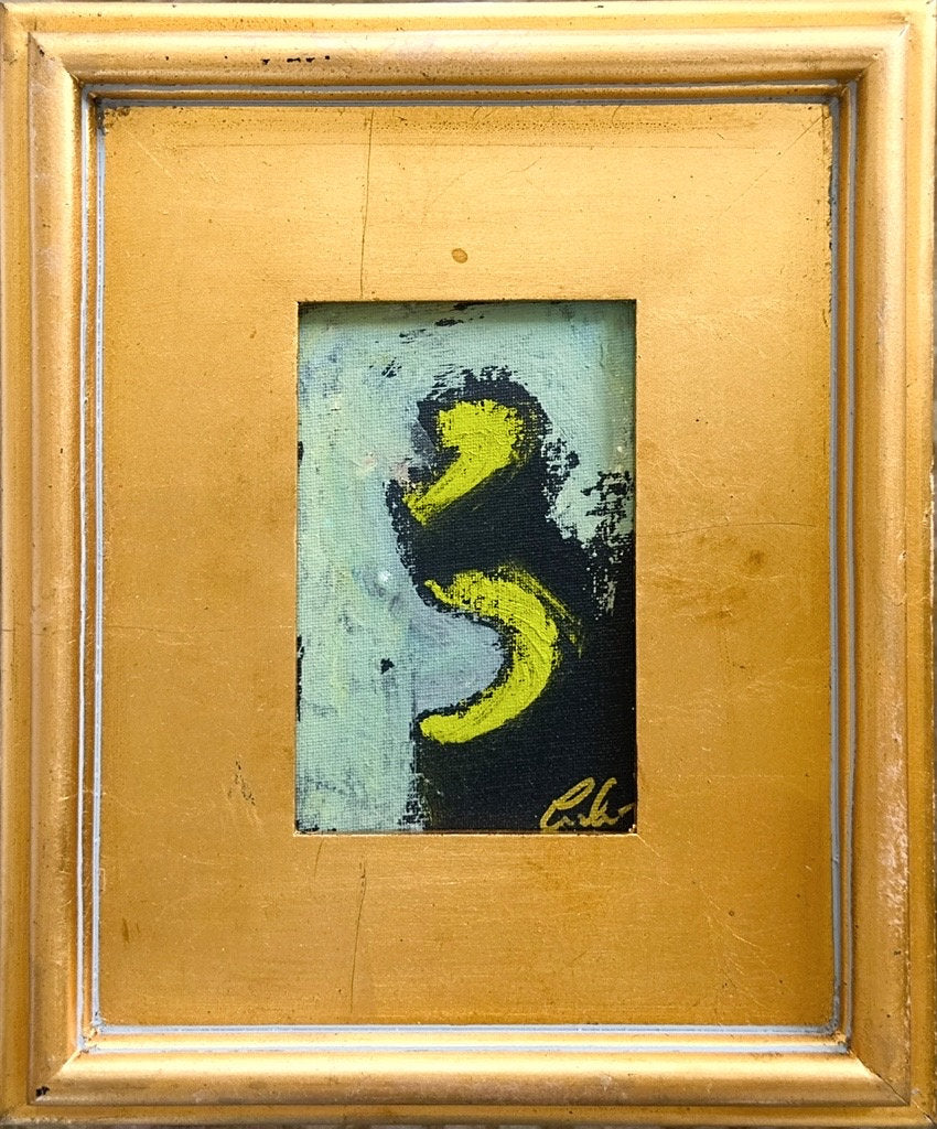 Framed Original Abstract Artwork, Mixed Media Painting (5”x7”) on Canvas, 8”x10”, Gold Frame, Neutral Wall Art, Minimal Art, Chartreuse Art