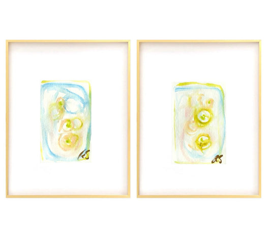 Abstract Watercolor Painting Pair, Abstract Artwork, 5"x7", Mat Size 11”x14", Original Art, Neutral Artwork, Abstract Artwork, Green, Art