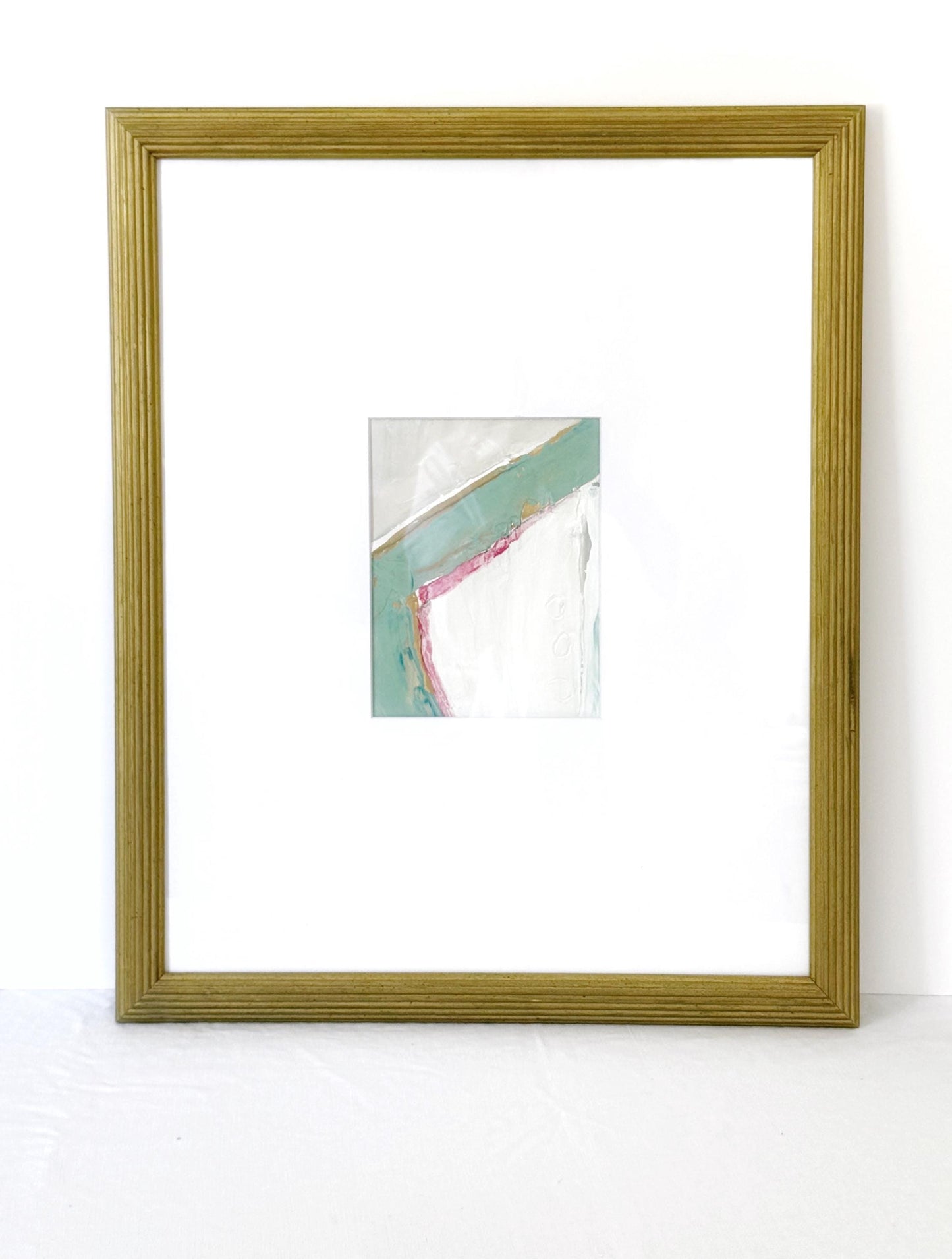 Original Abstract Mixed Media Painting on Canvas, Framed in Vintage Gold Leaf Frame, Neutral Artwork, Lavender, Taupe, Pastel