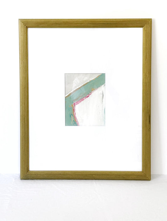 Original Abstract Mixed Media Painting on Canvas, Framed in Vintage Gold Leaf Frame, Neutral Artwork, Lavender, Taupe, Pastel