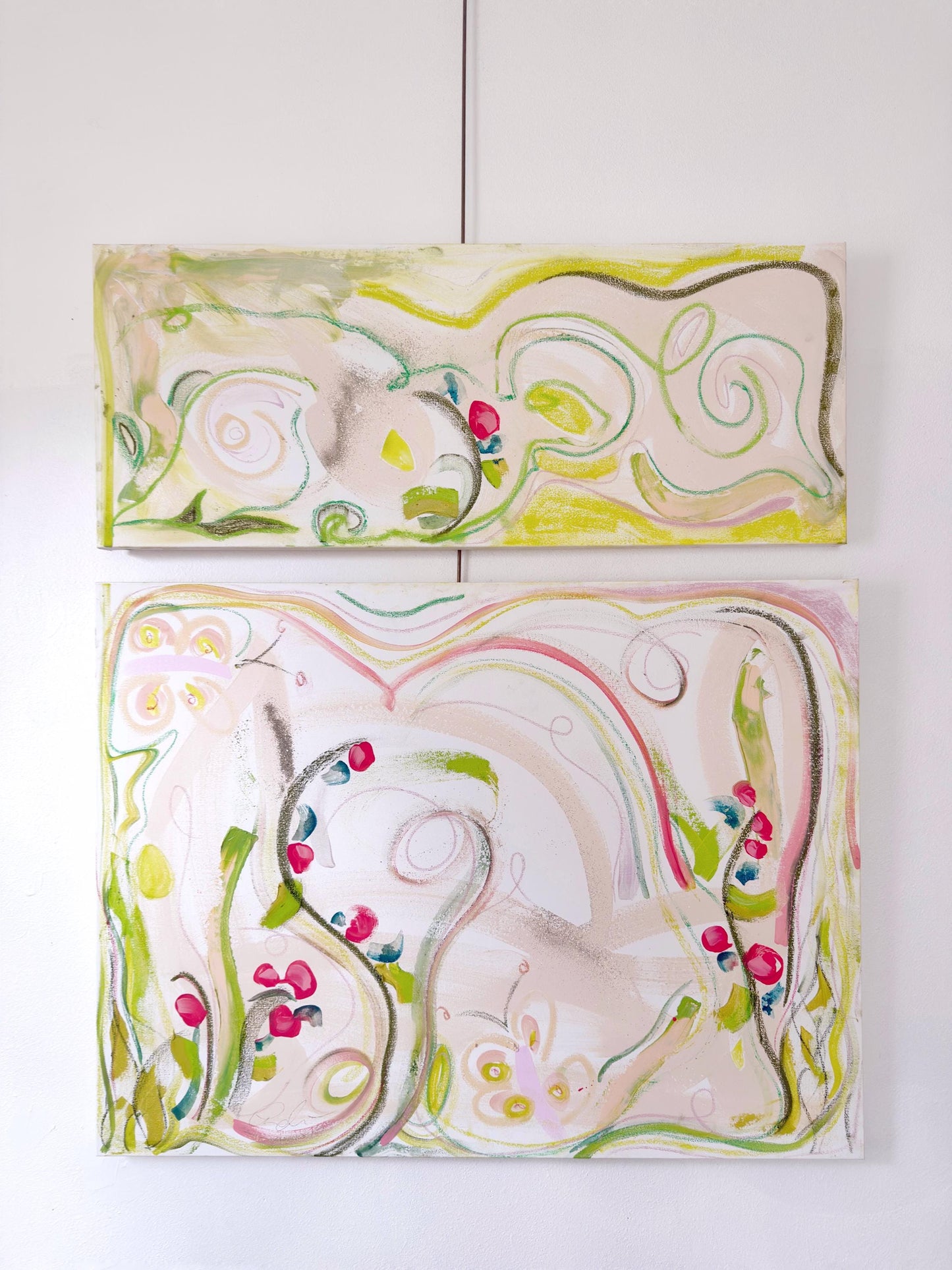 Original Abstract Mixed Media Painting on Canvas, Garden of Eden, Pink, Green, Neutral Artwork, Abstract Art, Original Abstract Artwork