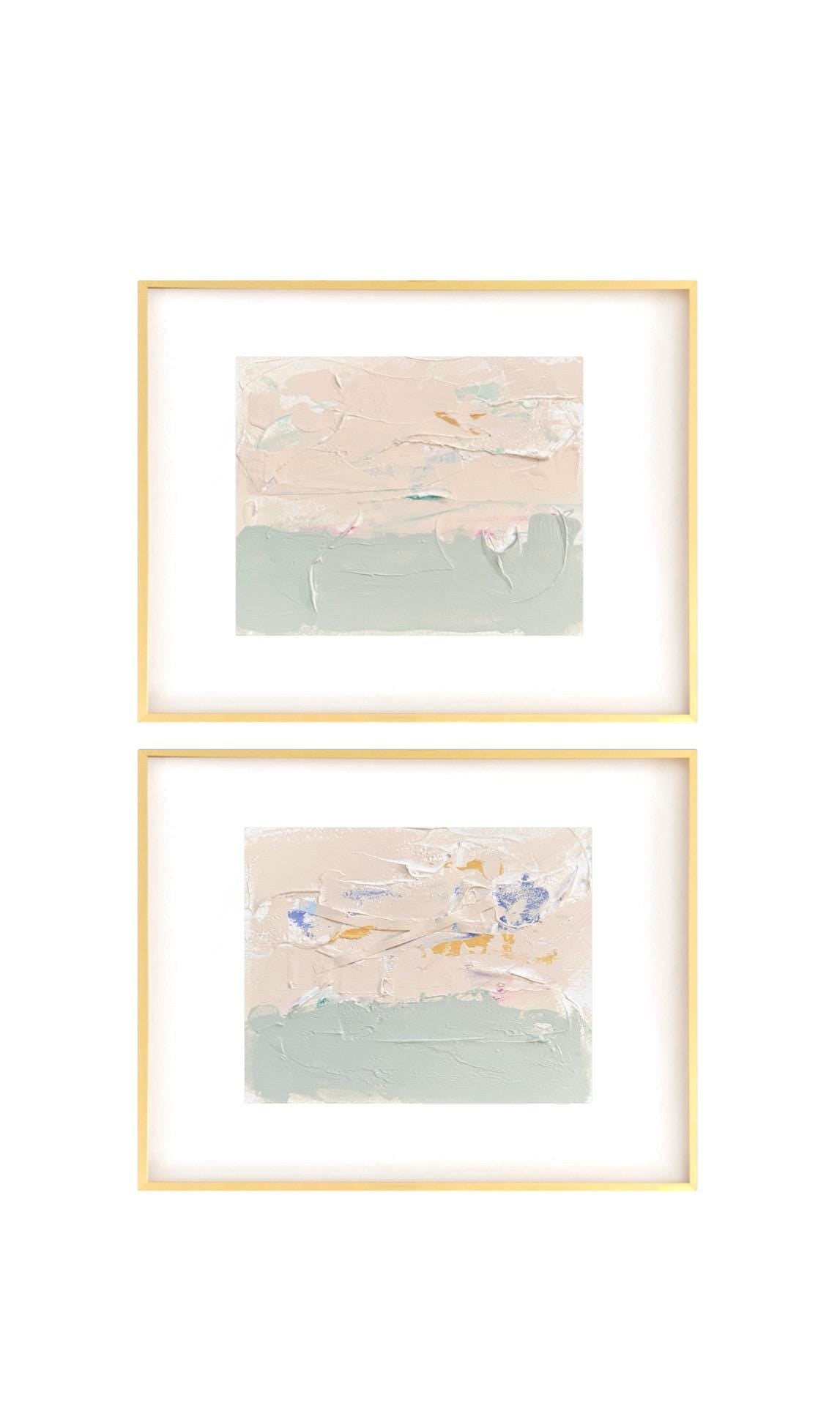 Original Abstract Mixed Media Painting, Set of 2, Abstract Wall Art, 5”x7” (Mat size 11”x14”), Neutral Artwork, Artwork for Interior Design