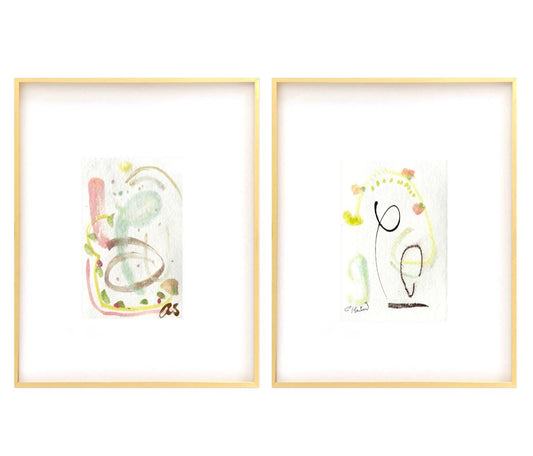 Abstract Watercolor Painting, Pair of 5"x7”, Mat Size 11”x14”, Abstract Art, Original Art, Blue, Pink, White, Artwork, Pastel Artwork