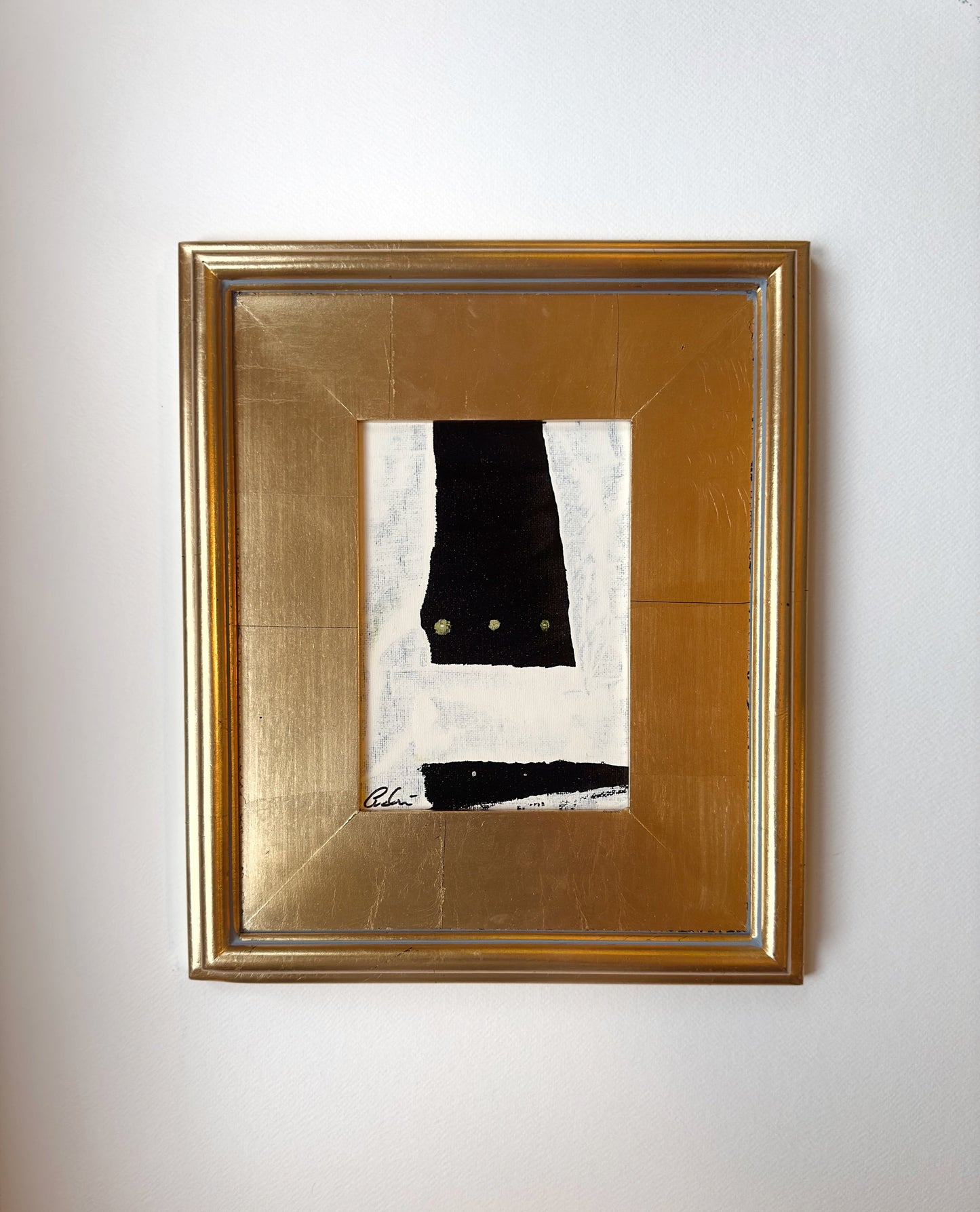 Framed Original Abstract Artwork, Mixed Media Painting (5”x7”) on Canvas, 8”x10”, Gold Frame, Neutral Wall Art, Minimal Art, Metallic Art