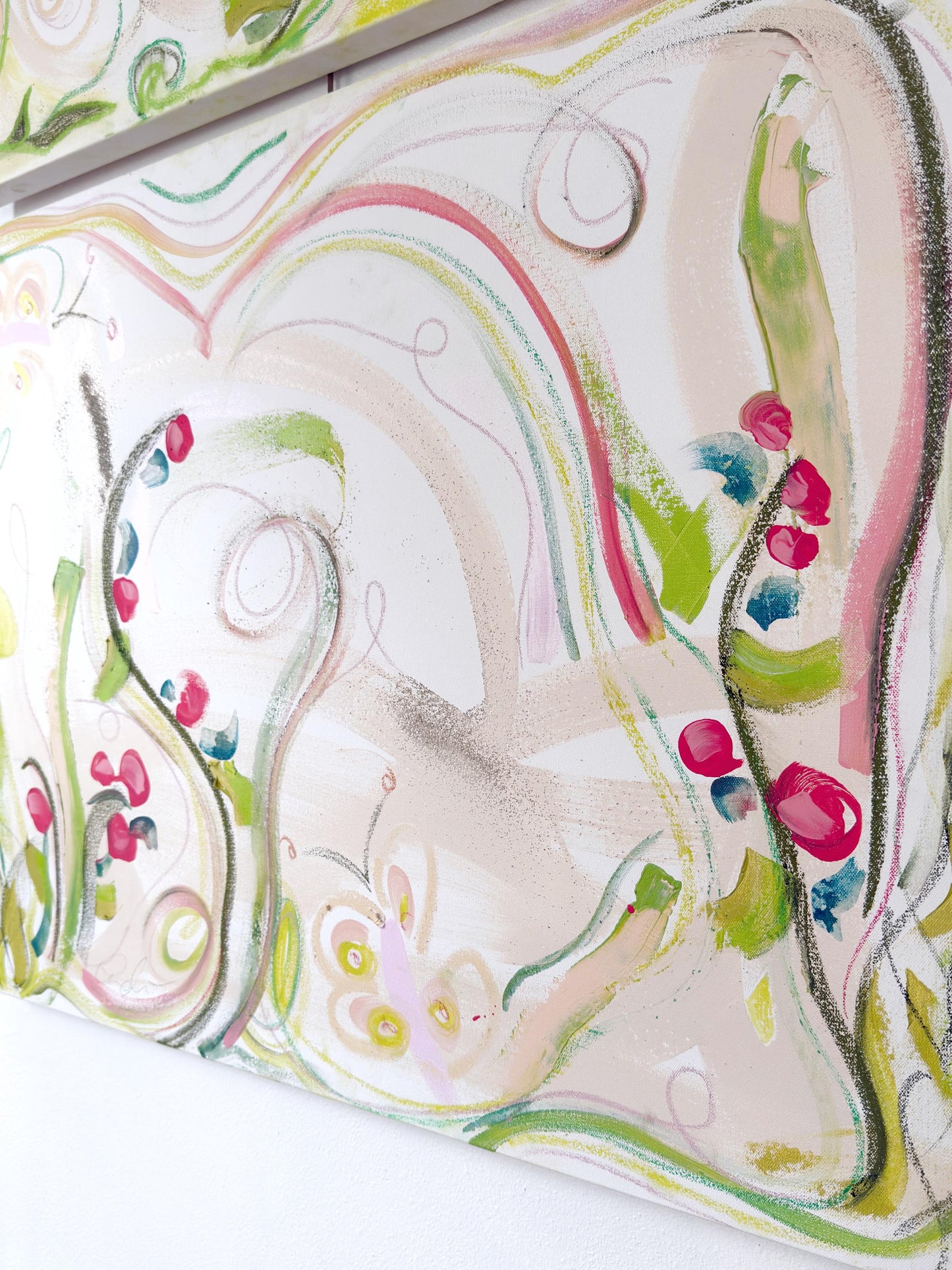 Original Abstract Mixed Media Painting on Canvas, Garden of Eden, Pink, Green, Neutral Artwork, Abstract Art, Original Abstract Artwork