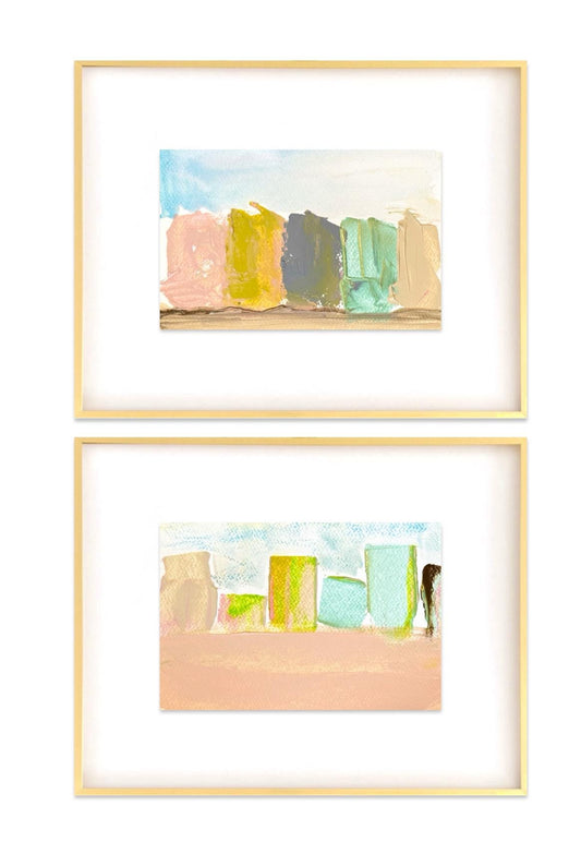 Abstract Watercolor Painting, Pair of 5x7 in 11x14 White Mat, Abstract Artwork, Original Painting, Pink & GreenArtwork, Small Framed Artwork