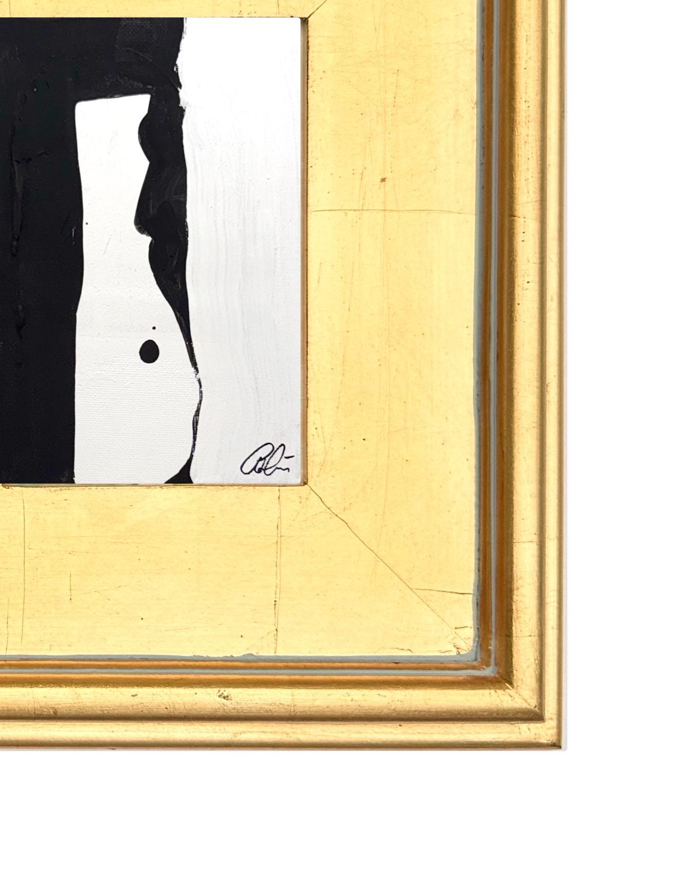 Framed Original Abstract Artwork, Mixed Media Painting (5”x7”) on Canvas, 8”x10”, Gold Frame, Neutral Wall Art, Minimal Art, Metallic Art