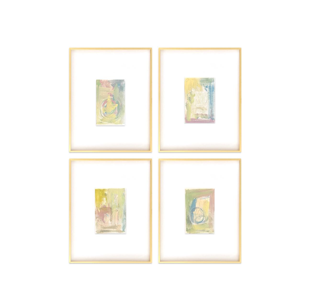 Original Abstract Mixed Media Paintings, Set of 4, Bright Paintings, Size 4x6