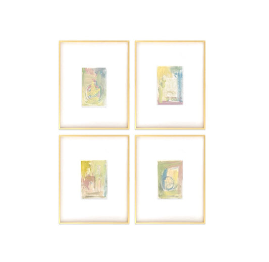 Original Abstract Mixed Media Paintings, Set of 4, Bright Paintings, Size 4x6