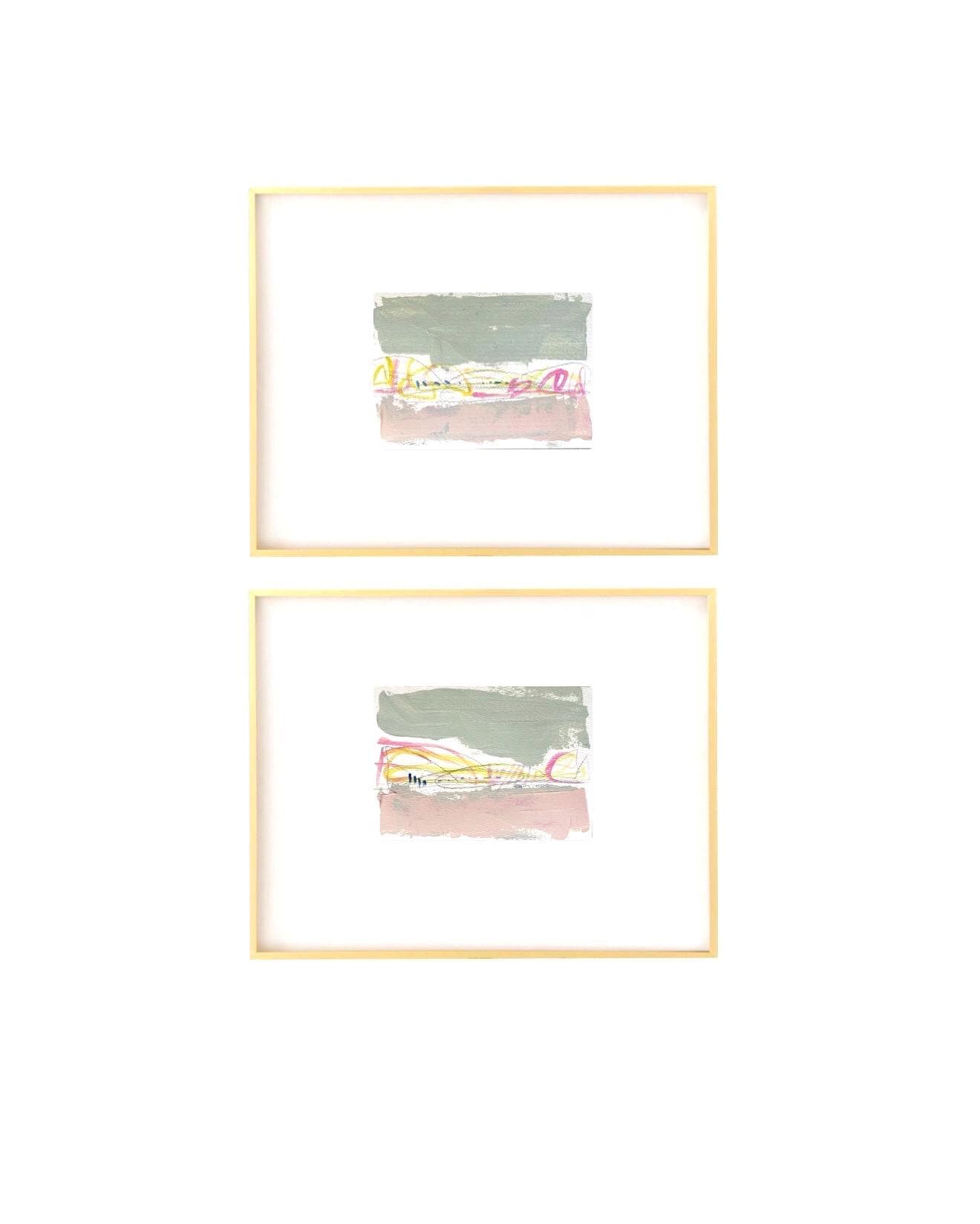 Original Abstract Watercolor Paintings, Set of 2, Abstract Art, Neutral Artwork, Landscape Watercolor Art, Blue, Green, Pink