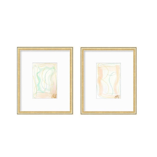 Abstract Watercolor Painting, Set of 2, 5x7, White Mat, Original Artwork, Yellow, Grey, White, Pastel Artwork, Neutral Art, Landscape