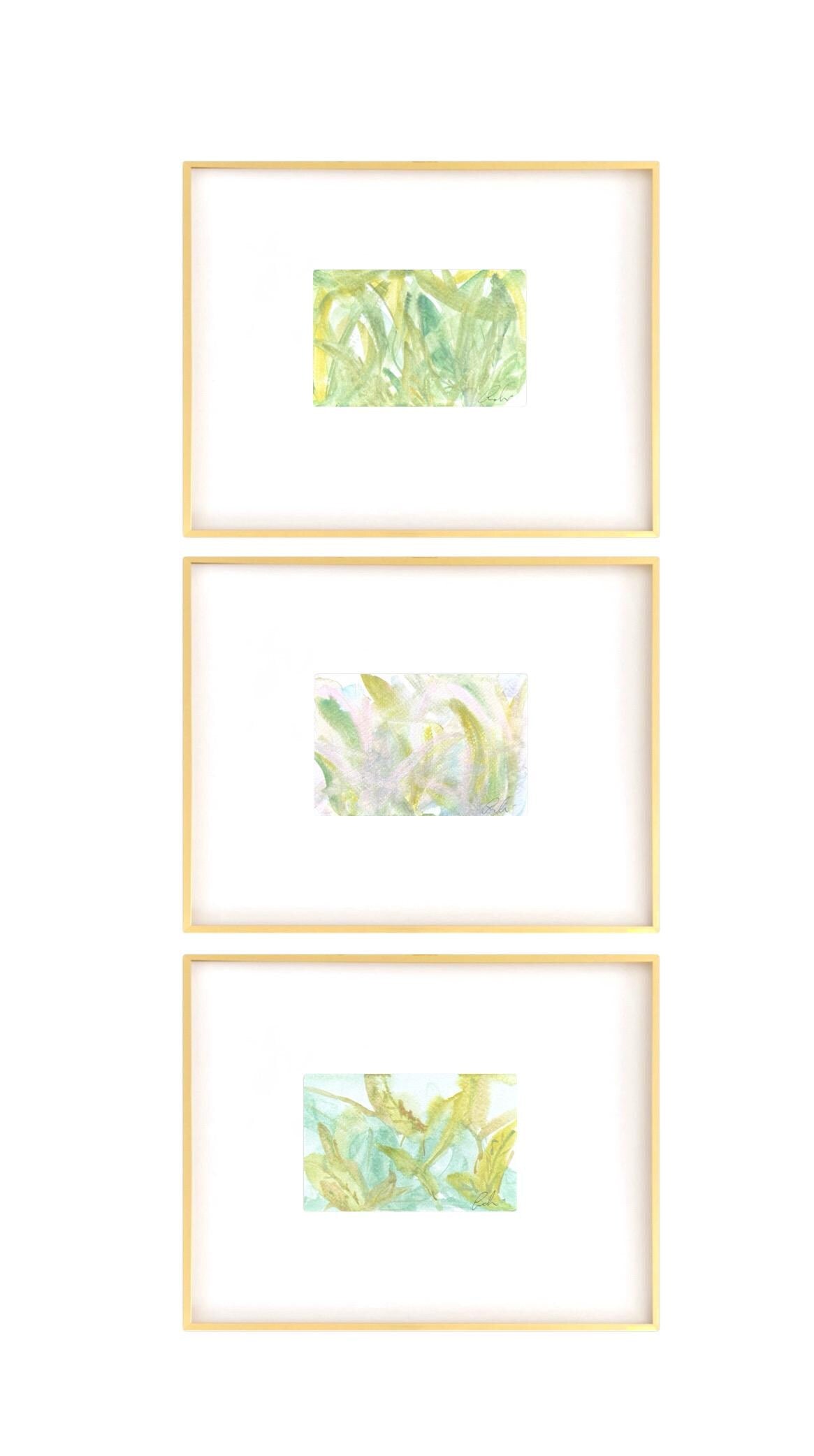 Abstract Watercolor Painting, Set of 3, 5"x7”, White Mat 11”x14”, Abstract Wall Art, Original Watercolor Painting, Turquoise, Pink, Pastel