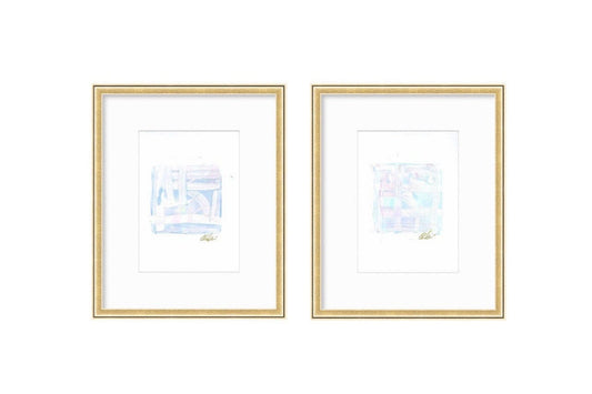 Abstract Watercolor Painting, Pair of 6”x8”, Mat Size 11”x14”, Abstract Art, Original Art, Blue, Pink, White, Artwork, Pastel Artwork