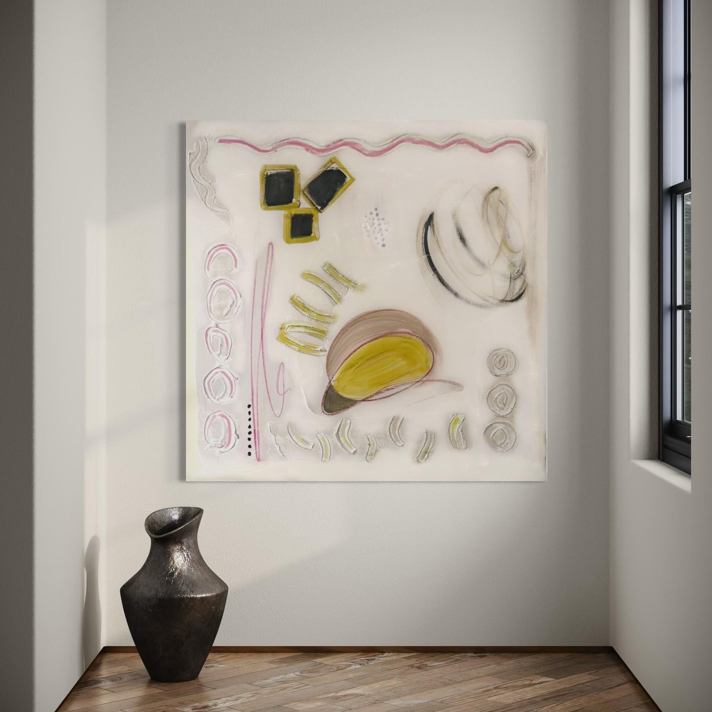 Original Abstract Mixed Media Painting on canvas, Size 36”x36”, White Abstract Painting, Texture Painting on Stretched Canvas