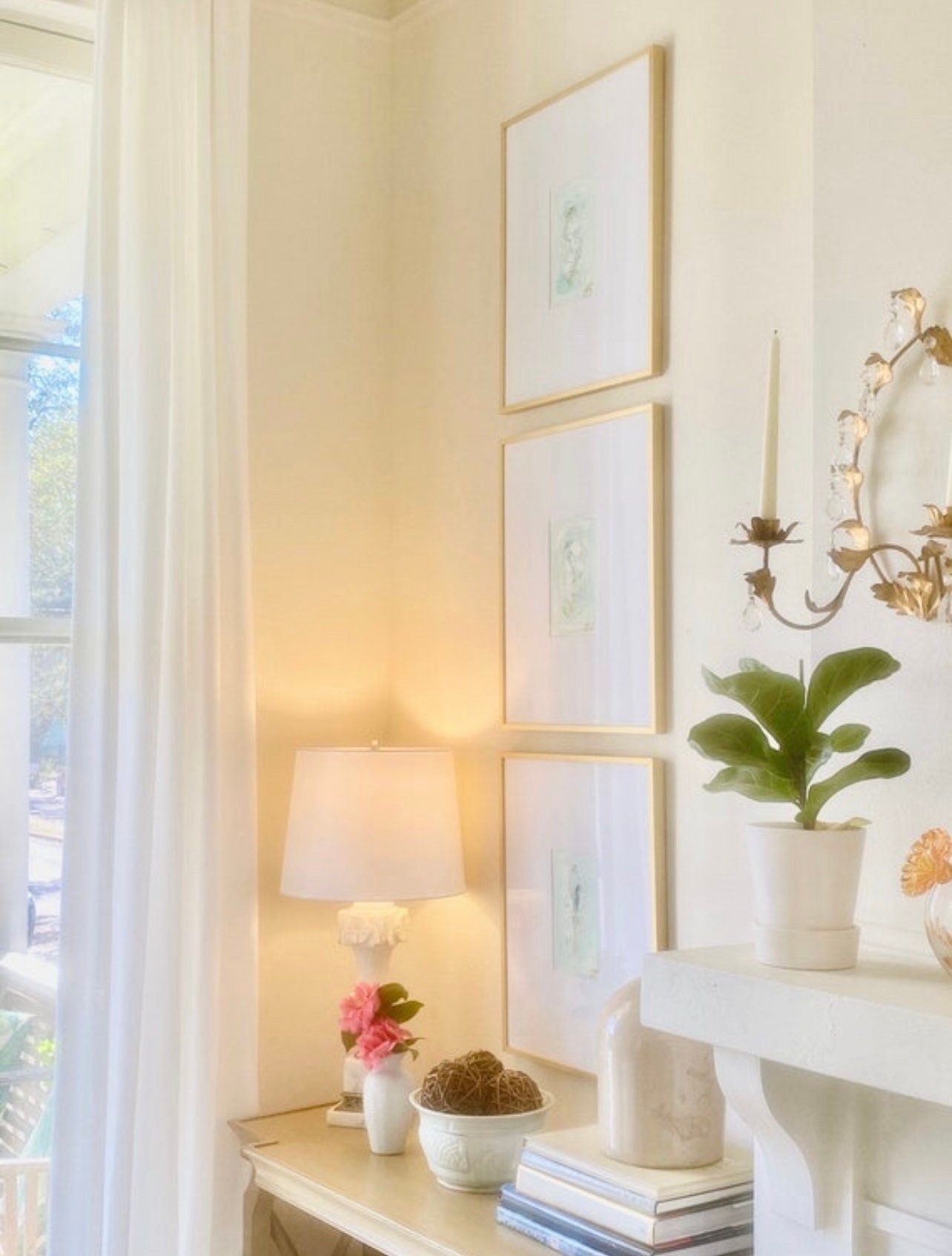 Custom Set of 3 Abstract Paintings (5”x7”) Framed in 16”x20” Gold Metal Gallery Frames