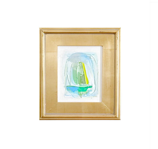 Framed Original Abstract Artwork, Mixed Media Texture Painting (8”x10”) on Canvas, Gold Frame, Neutral Wall Art, Minimal Art, Blue Art