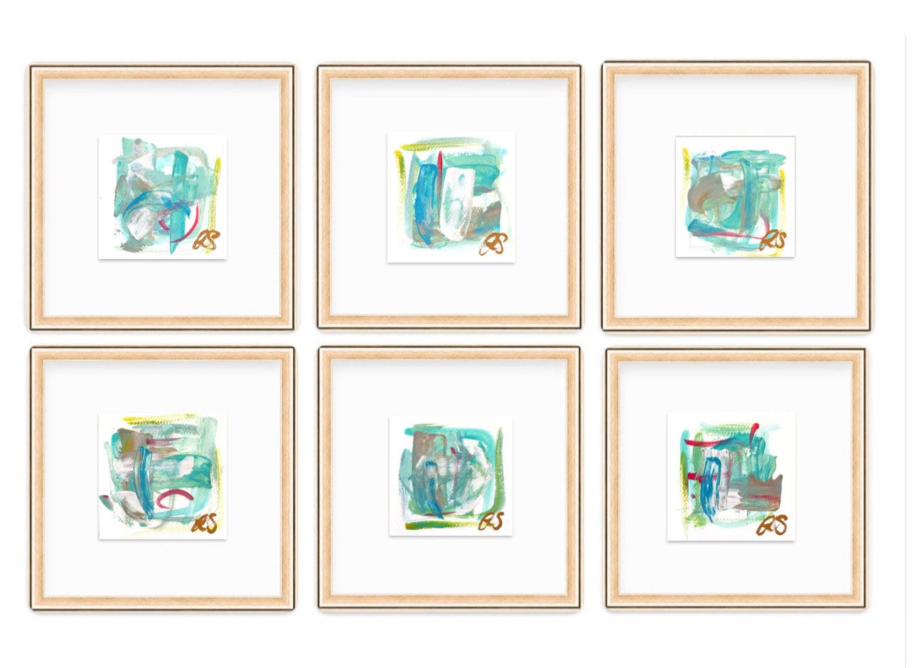 Original Abstract Art, Set of Six Paintings for Frame Gallery, size 5”x5”