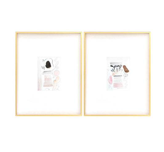 Abstract Watercolor Painting Pair, Mixed Media, 6”x8”, Mat Size 11" x 14", Original Artwork, Pink, Taupe, Neutral Artwork, Pastel Artwork