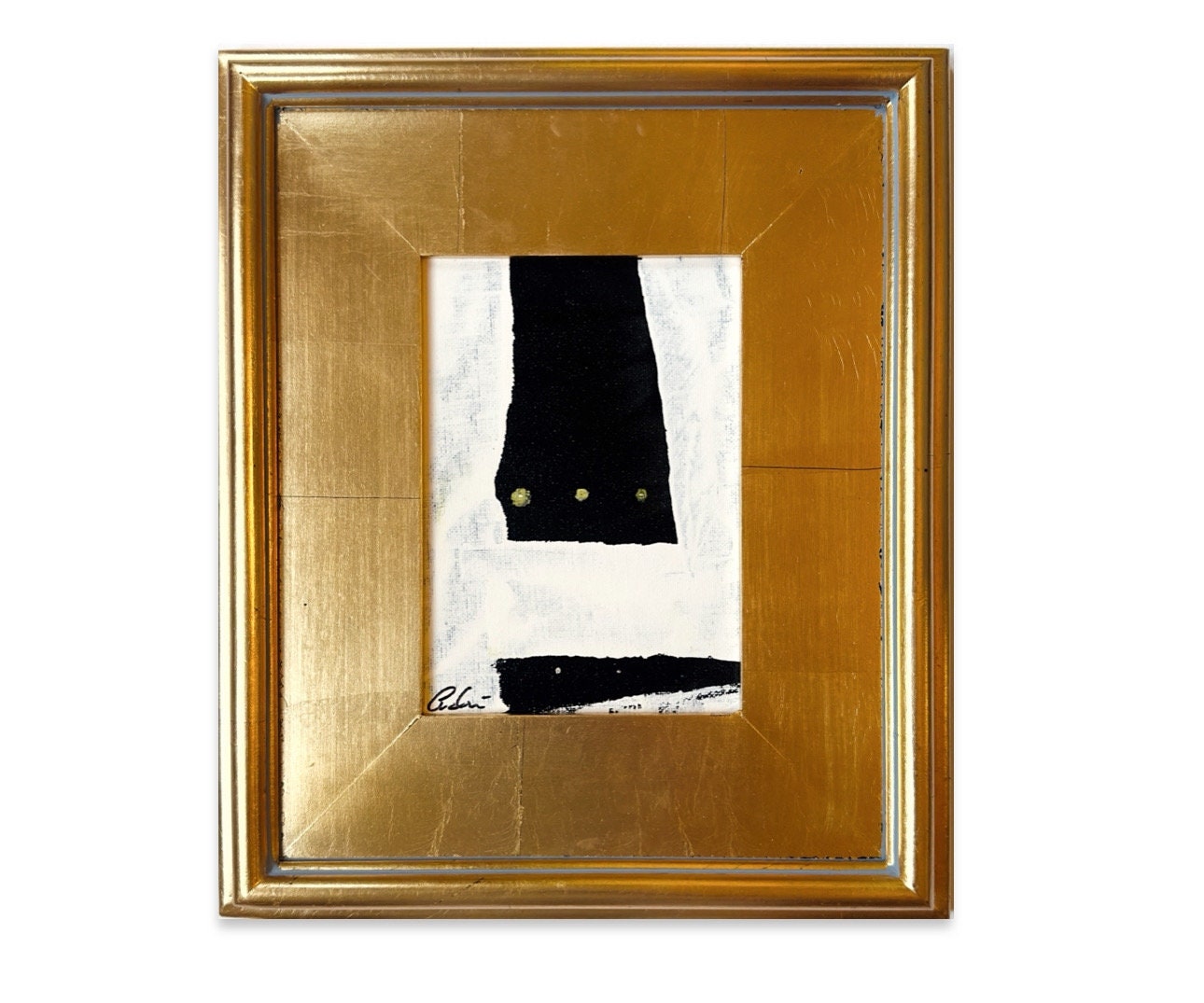 Framed Original Abstract Artwork, Mixed Media Painting (5”x7”) on Canvas, 8”x10”, Gold Frame, Neutral Wall Art, Minimal Art, Metallic Art