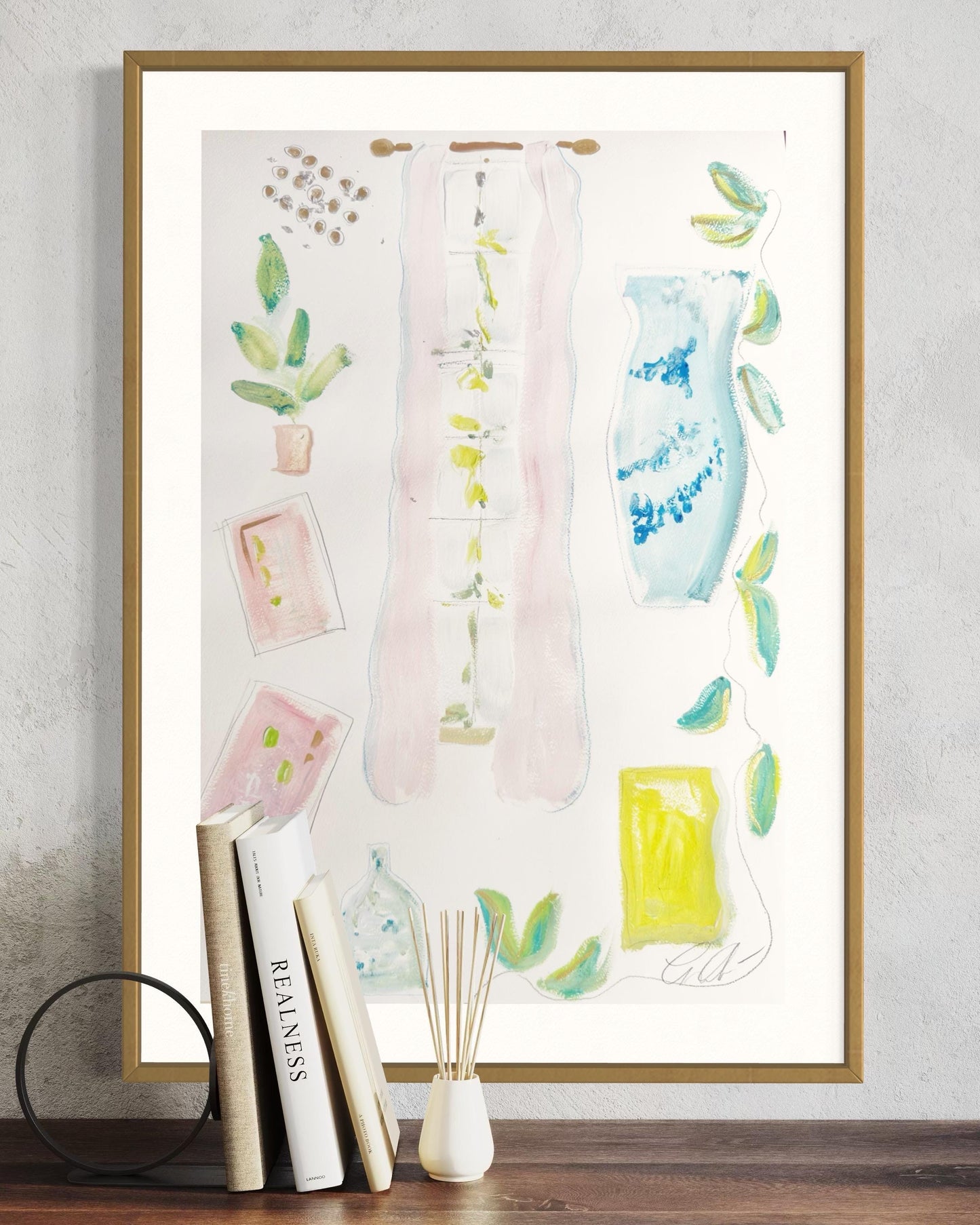 Original Abstract Mixed Media Painting on Paper, Size 24”x30”, Neutral Artwork, Pastel Artwork, Large Artwork, Large Painting