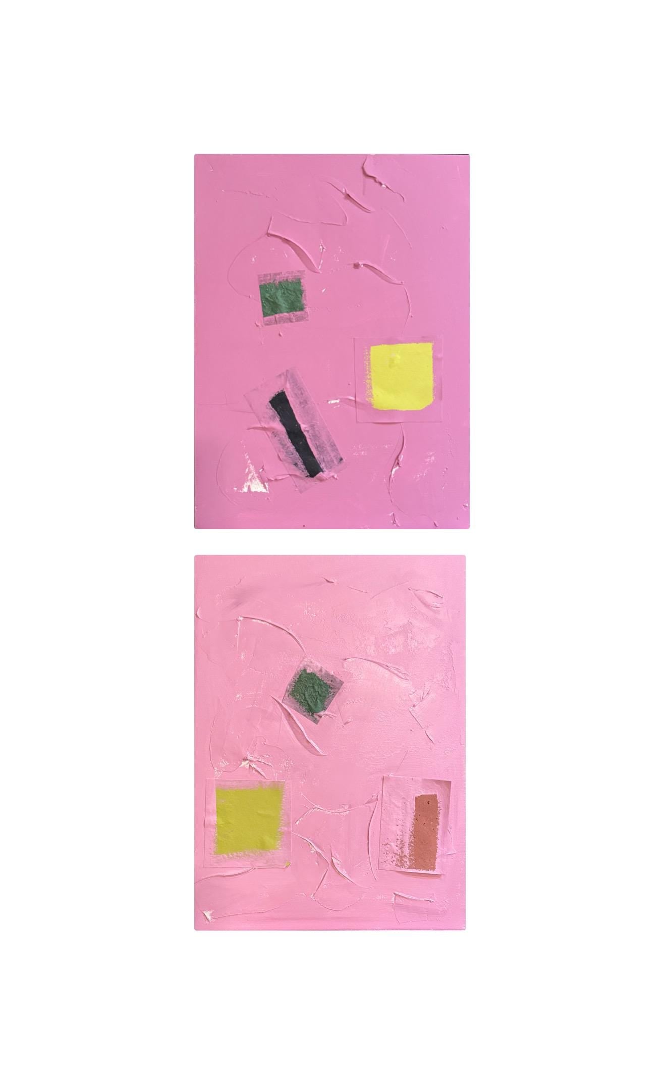 Original Abstract Mixed Media Paintings on Canvas, Set of Two, 18”x24”, Pink Abstract Art, Pink Texture Painting, Original Artwork