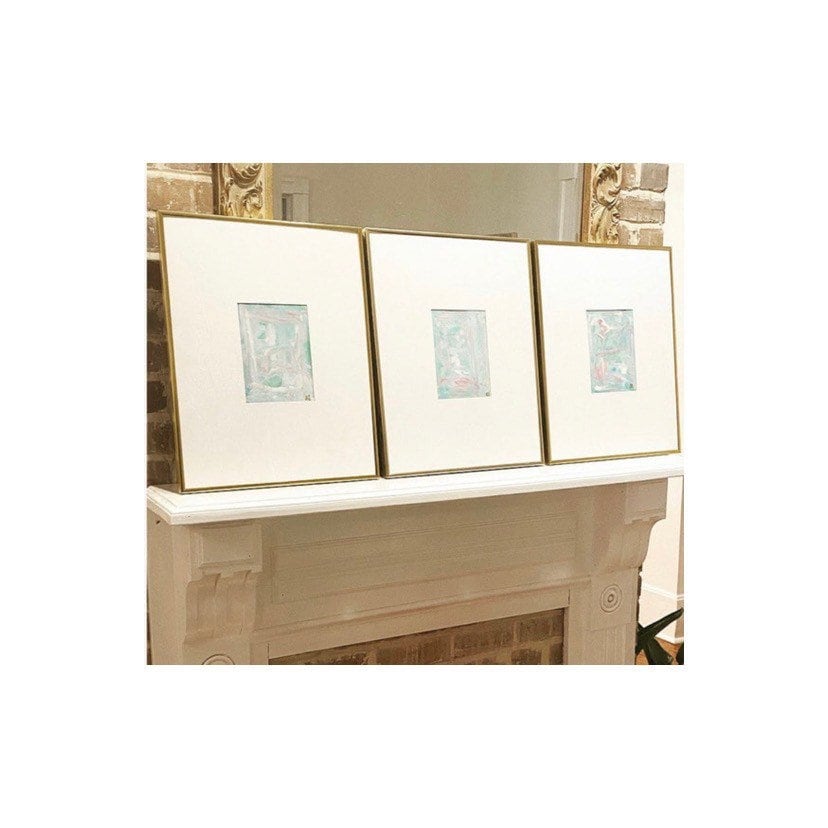 Custom Set of 3 Abstract Paintings (5”x7”) Framed in 16”x20” Gold Metal Gallery Frames
