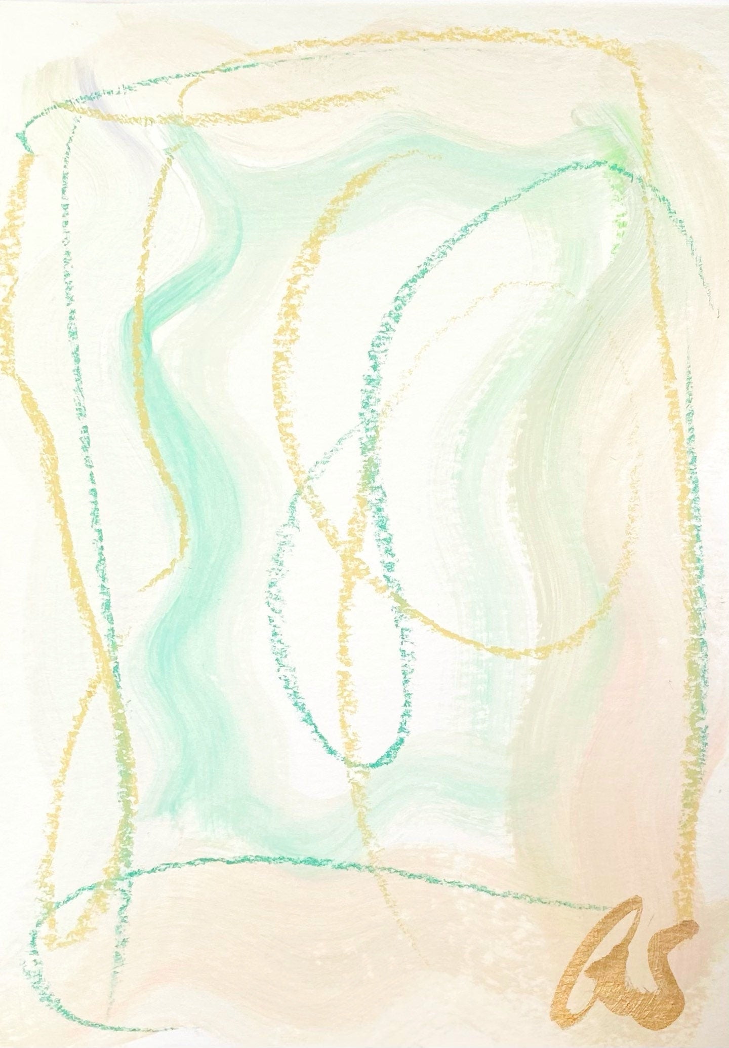 Abstract Watercolor Painting, Set of 2, 5x7, White Mat, Original Artwork, Yellow, Grey, White, Pastel Artwork, Neutral Art, Landscape