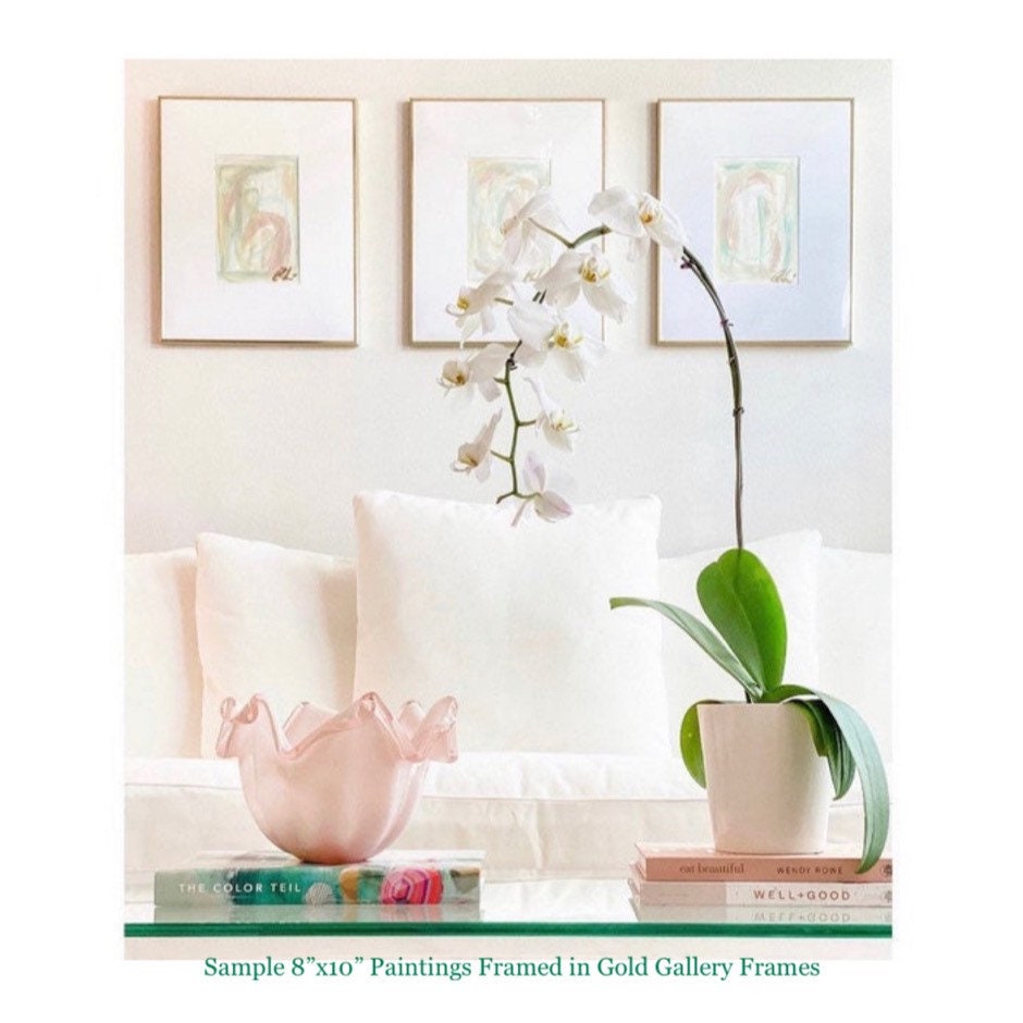 Custom Set of 3 Abstract Paintings (5”x7”) Framed in 16”x20” Gold Metal Gallery Frames