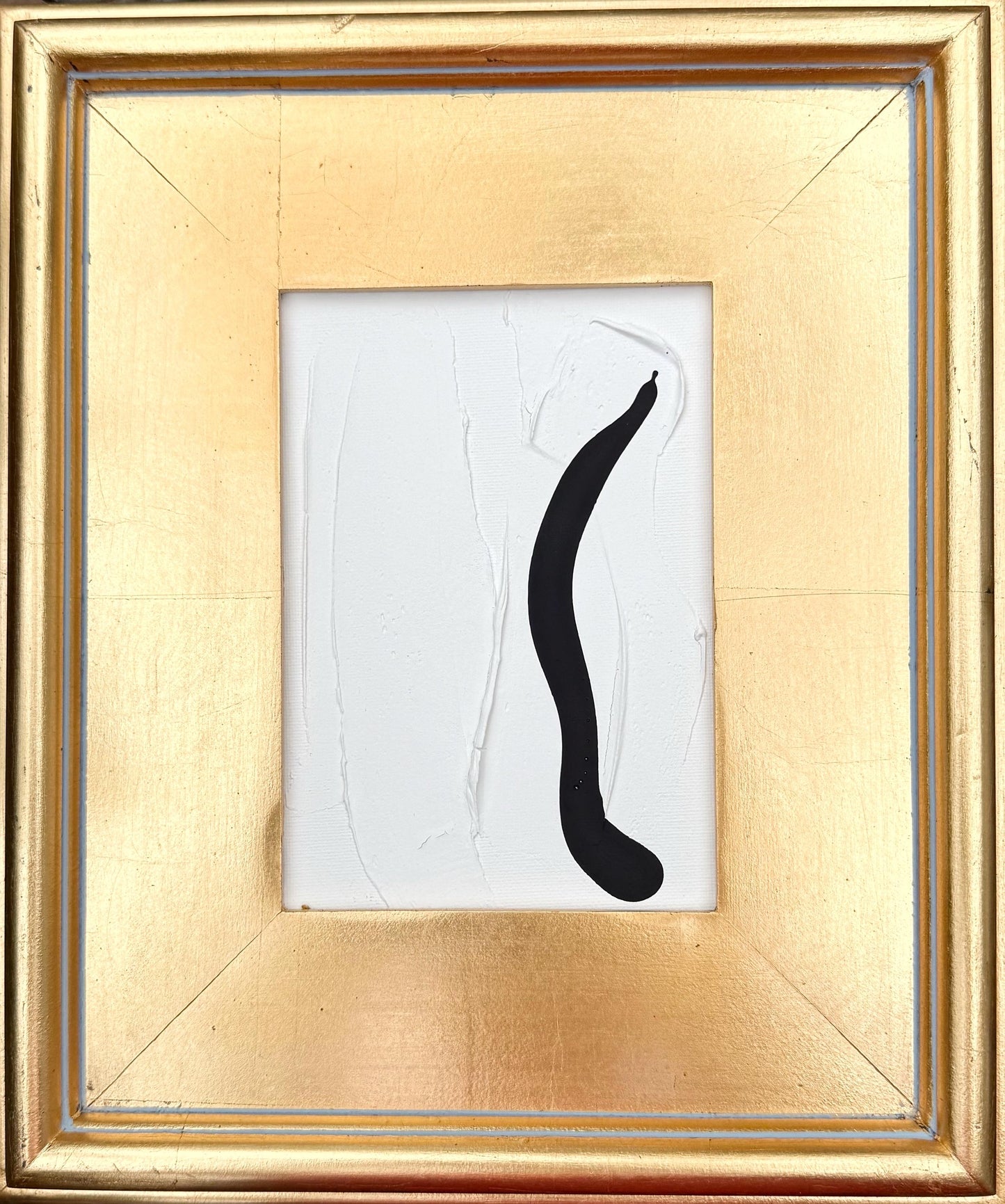 Original Abstract Mixed Media Painting on Canvas Panel, Framed in Gold-Leaf Wooden Frame, Original Abstract Art, Black and White, Texture