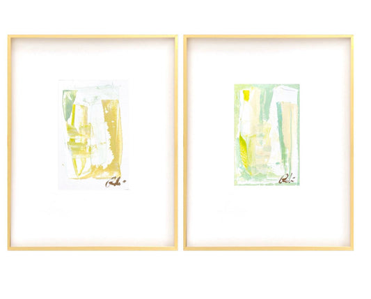 Abstract Watercolor Painting, Pair of 5x7, Pink & Green