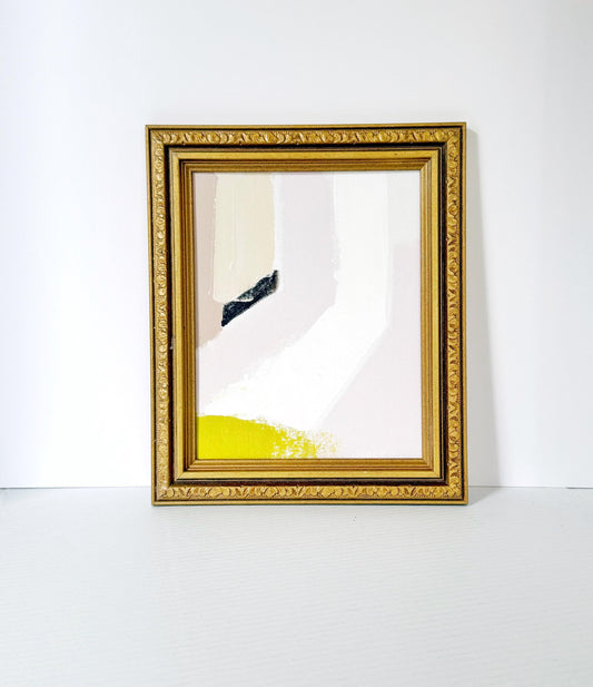 Original Abstract Mixed Media Painting on Canvas, Framed in Vintage Gold Frame, Pastel Artwork, Lavender, Neutral Artwork